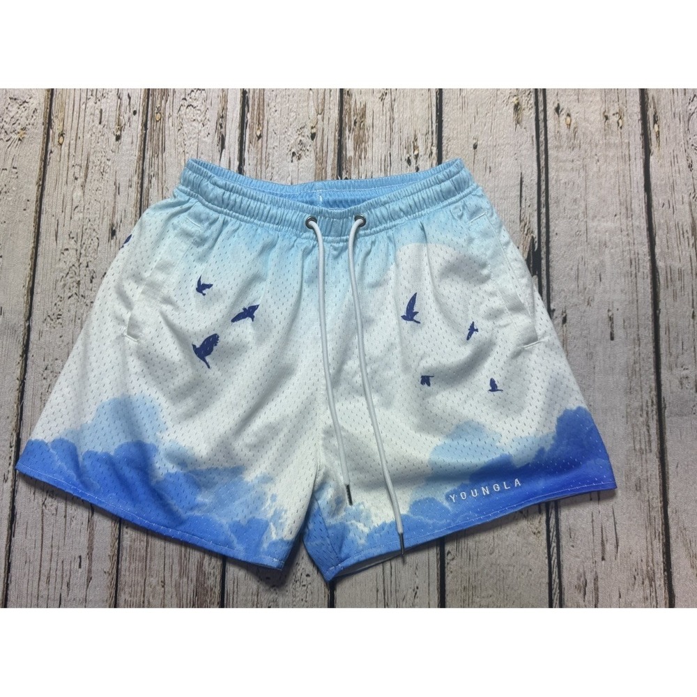 YoungLA 141 Block Party Blue White Mesh Gym Shorts Men's Size Small